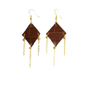 Faux leather and gold chain earrings